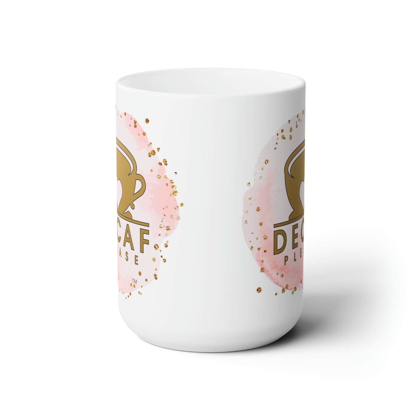 Ceramic Mug 15oz Pink/Gold Decaf Please